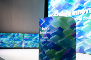 Branded visual installation at a corporate innovation event in Barcelona